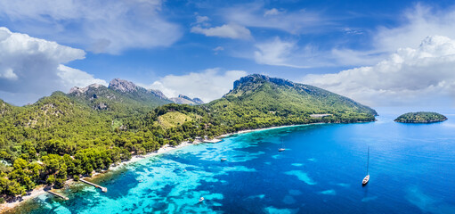 Aerial view with playa de Formentor (Cala Pi de la Posada ), beautiful beach at Cap Formentor, Palma Mallorca, Spain © Balate Dorin