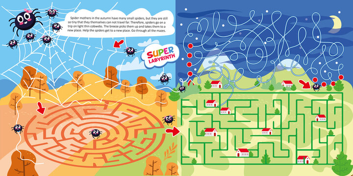 Spider in Super Maze Logic Game Printable Template