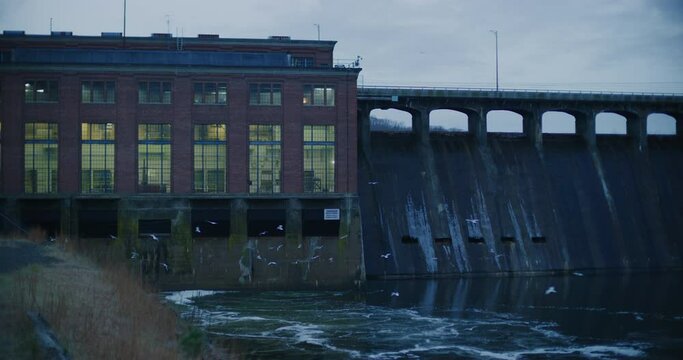 Stevenson Dam Hydroelectric Plant During Winter Time In Monroe, Connecticut