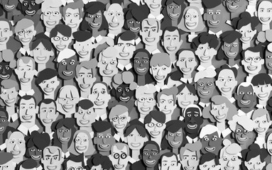 People faces made of paper. Lots of people different age and professional background. Paper cut design 3D rendering illustration 