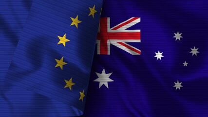 Australia and European Union Realistic Flag – Fabric Texture 3D Illustration