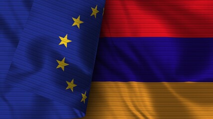 Armenia and European Union Realistic Flag – Fabric Texture 3D Illustration
