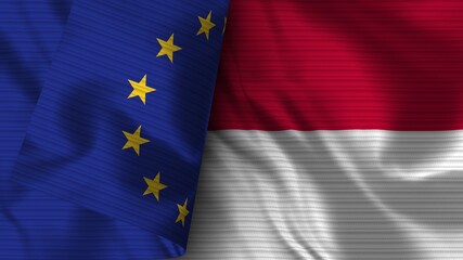 Indonesia and European Union Realistic Flag – Fabric Texture 3D Illustration