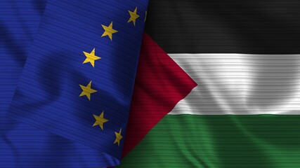 Palestine and European Union Realistic Flag – Fabric Texture 3D Illustration