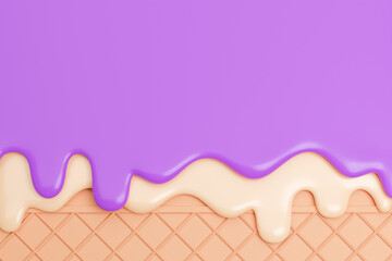 Blueberry and Vanilla Ice Cream Melted on Wafer Background.,3d model and illustration.