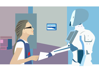 illustration of a person working with robot