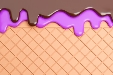 Blueberry and Chocolate Ice Cream Melted on Wafer Background.,3d model and illustration.