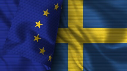Sweden and European Union Realistic Flag – Fabric Texture 3D Illustration