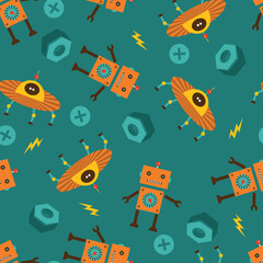 Robot and UFO Space vector Seamless Pattern