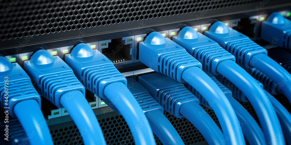 Leinwandbilder Network LAN internet cables connected in network switches. Server in data center.
