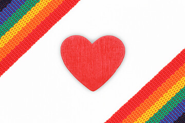 The rainbow belt or ribbon is a symbol of LGBTQ, in the middle is a heart on a white background.The boundaries of the pride of the gay and lesbian community, for the design of leaflets,greeting cards
