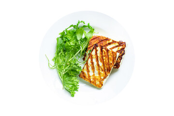 cheese grilled halloumi fried barbecue meal snack copy space food background rustic top view 