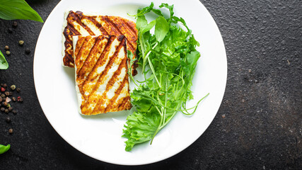 cheese grilled halloumi fried barbecue meal snack copy space food background rustic top view 