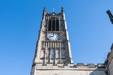 Clock tower and steeple of the Huddersfield Parish Church of St. Peter's