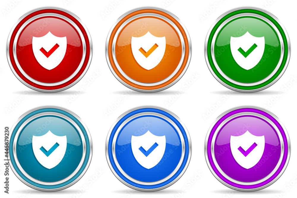 Aufkleber shield silver metallic glossy icons, set of modern design buttons for web, internet and mobile appli