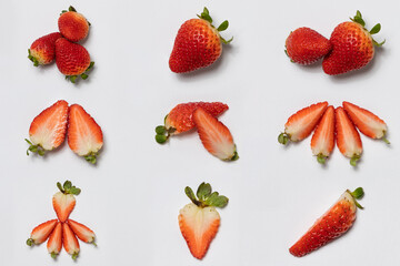 Collection of photos perfect ripe strawberry isolated on a white background