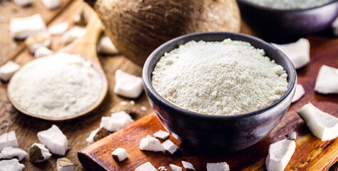 organic coconut flour, made from coconut, culinary ingredient of fruit candy