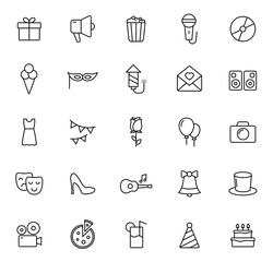 party outline vector icons isolated on white background. party celebration icon set for web and ui design, mobile apps, print polygraphy and promo advertising business