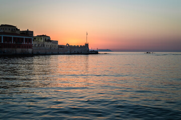 Chania harbor at evening time - sunset in old venetian port