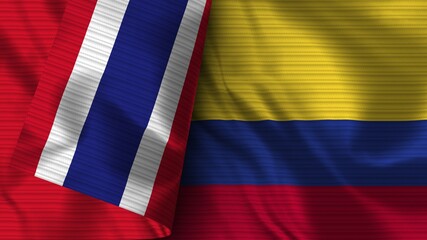 Colombia and Thailand Realistic Flag – Fabric Texture 3D Illustration