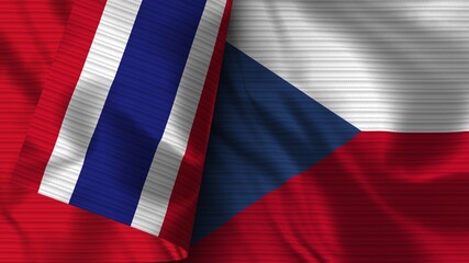 Czech Republic and Thailand Realistic Flag – Fabric Texture 3D Illustration