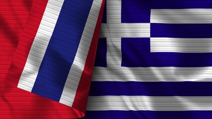 Fototapeta na wymiar Greece and Thailand Realistic Flag – Fabric Texture 3D Illustration