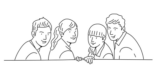 Group of students, friends turning round.