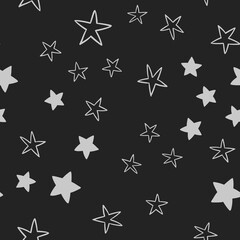 Star doodles seamless pattern. Hand drawn stars illustrations, background texture. Monochromatic.
