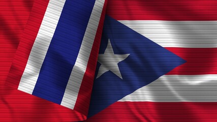 Puerto Rico and Thailand Realistic Flag – Fabric Texture 3D Illustration