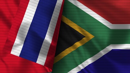 South Africa and Thailand Realistic Flag – Fabric Texture 3D Illustration