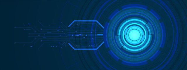 Abstract overlap circle digital background, smart lens technology with light effect and circuit board