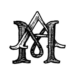 Etched vector illustration of abbreviation or acronym. Street art work. Hand drawn ink sketch of black and white symbol. A or M or MA or AM. Monogram of two letters A&M.