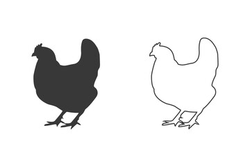 Chicken icon set, silhouette, logo on white background. Vector