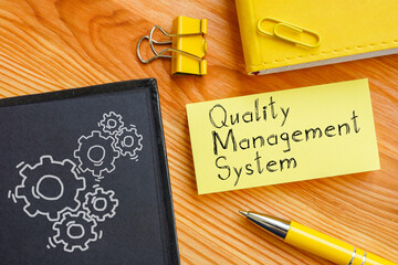 Quality management system is shown on the business photo using the text