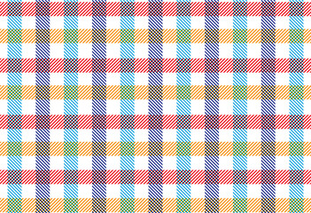 Plaid check diagonal fabric texture seamless pattern. Vector illustration.(blue, red, orange)
