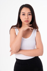 Portrait of a happy Asian beautiful woman and beautiful skin. Concept of Skin care and nutritious food