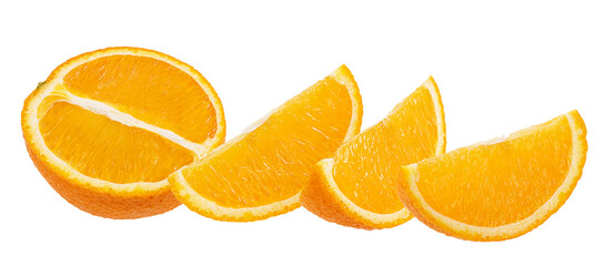 Juicy cut orange isolated on white background with clipping path