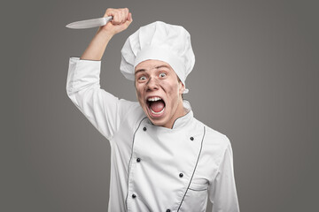 Crazy angry cook with knife