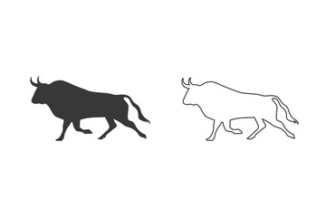 Strong black bull design icon set template logo vector