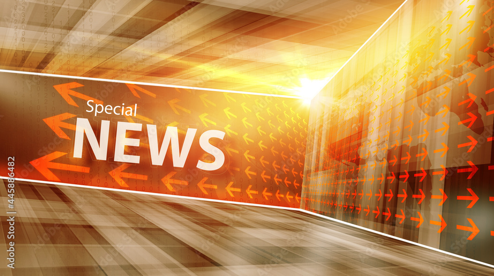 Poster 3d rendering of special breaking news studio background with arrows and news text