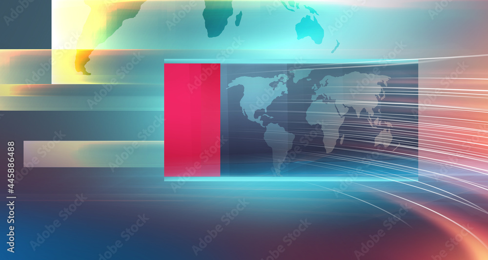 Poster 3d rendering of modern news studio space with a world map - suitable for general news background