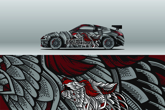 Car wrap decal designs. Abstract racing and sport background for racing livery or daily use car vinyl sticker. Decal vector eps ready print.
