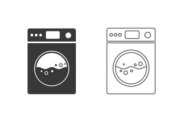 Washing machine for washing cloth. Vector icon set