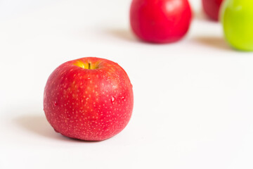 Fresh red and green apple raw fruit isolated on white background. Concept for healthy organic fresh. copy space text