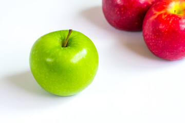 Fresh green and red apple raw fruit isolated on white background. Concept for healthy organic fresh. copy space text