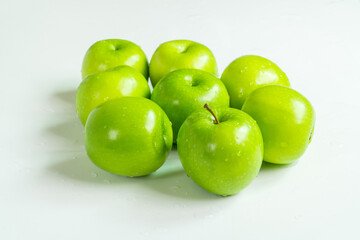 Fresh green apple raw fruit isolated on white background. Concept for healthy organic fresh