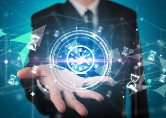 Businessman holdig business icons concept