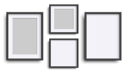 Fototapeta na wymiar Photo Frames isolated on white, realistic square black frames mockup, vector set