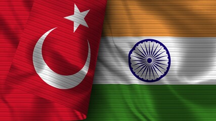 India and Turkey Realistic Flag – Fabric Texture 3D Illustration