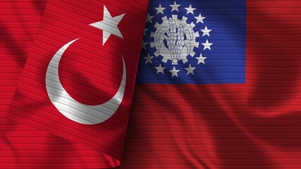 Myanmar Burma and Turkey Realistic Flag – Fabric Texture 3D Illustration